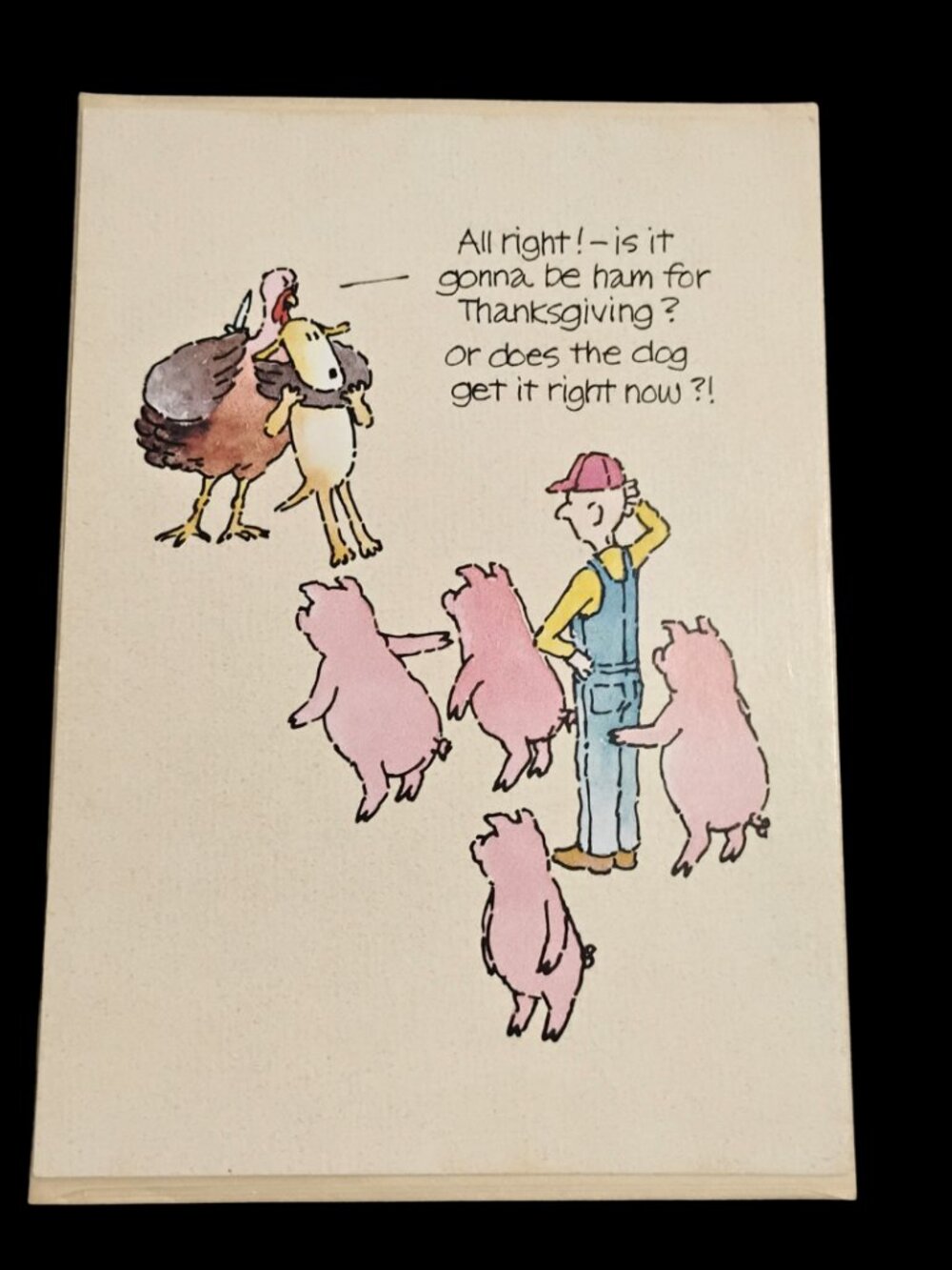 Set of 3 Vtg Thanksgiving Humor Greeting Cards Envelopes Pigs Cow Turkey Dog Man